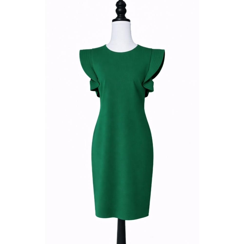 Calvin Klein Green Ruffle Sleeve Midi Dress
